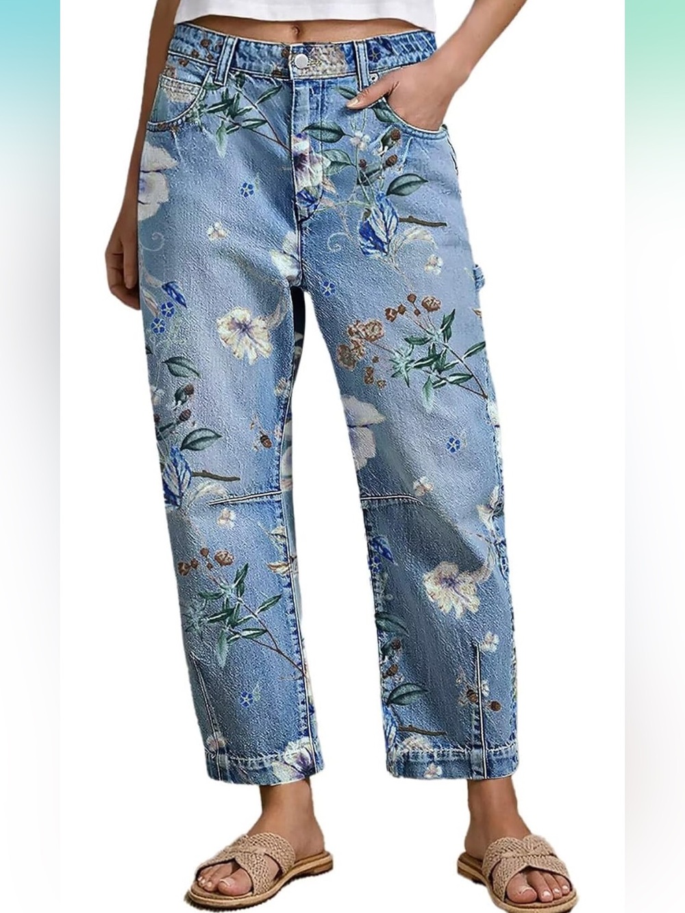 Flamingals Floral Straight-Leg Jeans - Size XS